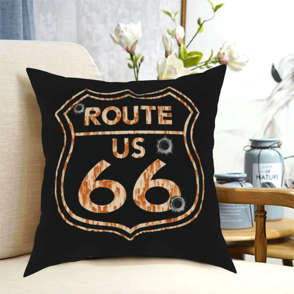 

Vintage Route 66 Sign Highway Pillowcase Printing Polyester Cushion Cover Decorative Pillow Case Cover Home Wholesale 45*45cm