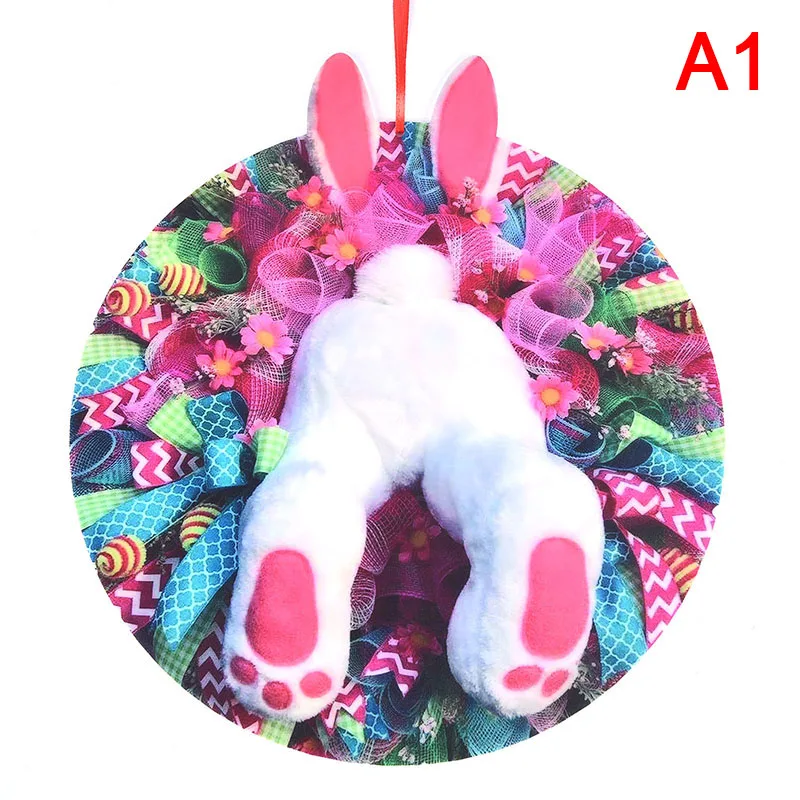 

1pc DIY Easter Bunny Decoration Wreath Funny Rabbit Cartoon Animal Ornaments For Window Door DIY Hanging Holiday Home Decor