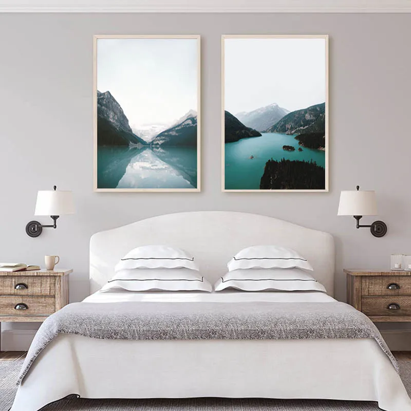 Горный плакат отраженный озером пейзаж настенная живопись холст скандинавские