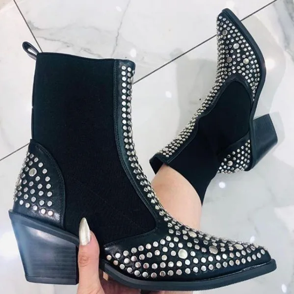 

rivet elastic boots sexy style Autumn and winter pointed head denim women shoes