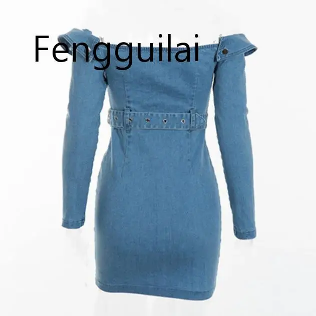 

2019 Women Off Shoulder Sashes Denim Zipper Dress Female Cotton Sexy Strapless Mini Dress Backless Shenth Bodycon Party Dress Ve