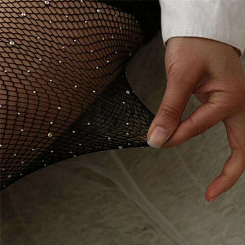 Женские пикантные Стразы со стразами Блестящие Нейлоновые сетчатые Длинные