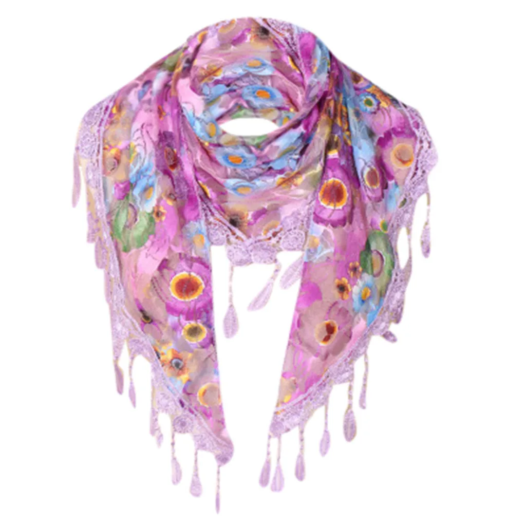 D Повседневный/пляжный женский кружевной шарф с бахромой и цветочным