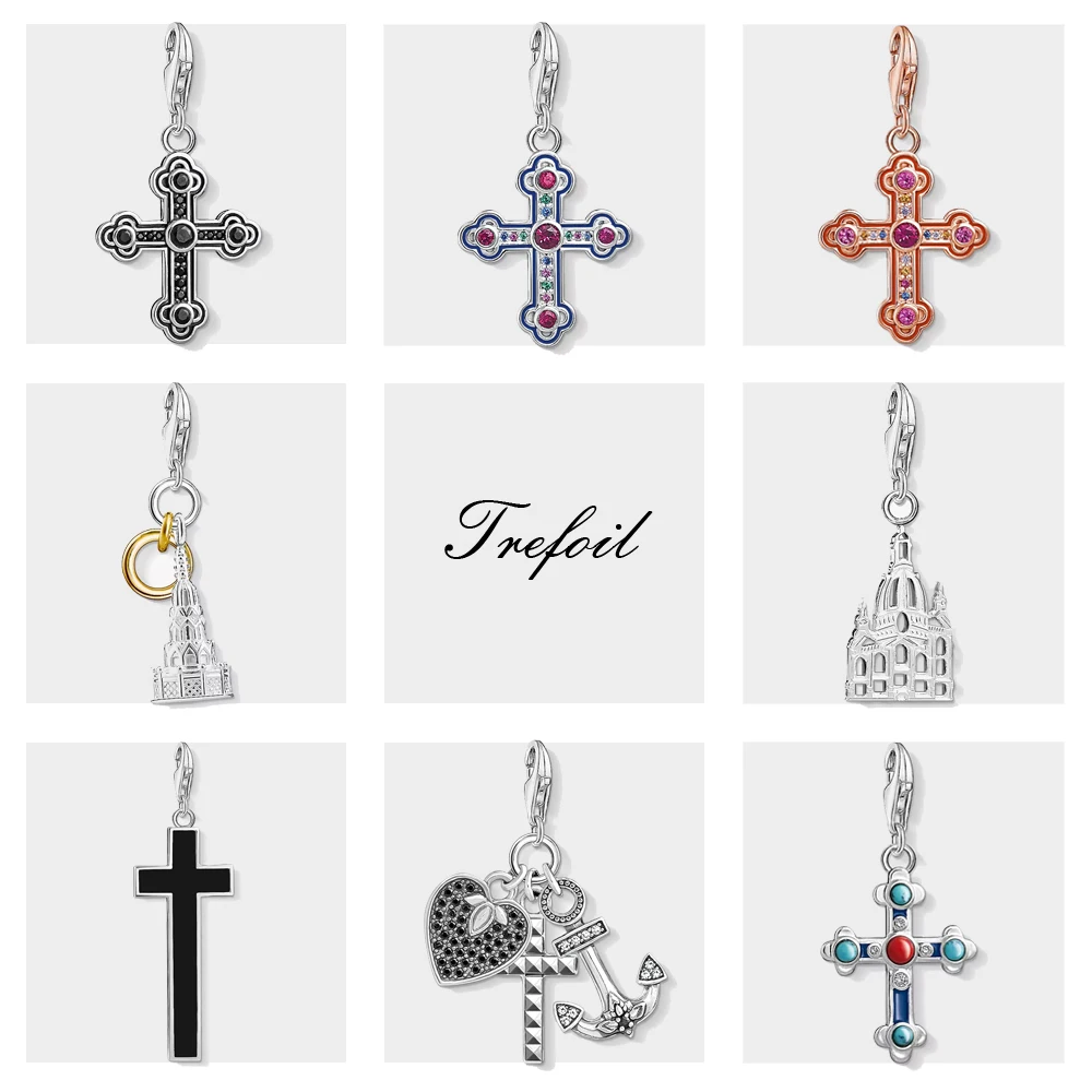 Charms Pendant Black Cross Church 925 Sterling Silver Fine Jewelry Accessories Vintage Gift For Women Men Fit Bracelet Necklace | Украшения