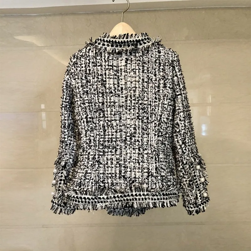Elegant Ladies Long Sleeve Pearls Double Breasted V-Neck Jackets Fashion Qualities Tassel Slim Womens Formal Party Wear Coats | Женская