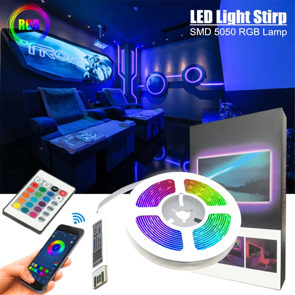 

5050 Led Strip Light RGB Flexible Ribbon Lighting For Bedroom Decoration Background Luminous Lamp Bluetooth Model Controller USB