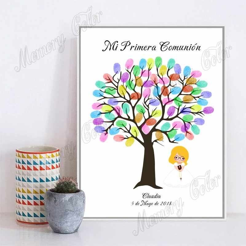 

Personalized Primera Comunion Guestbook Boys Girls with Glasses Fingerprint DIY Canvas For Kids Holy Communion Party Souvenir
