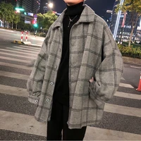 ins winter coat mens and womens korean fashion woolen medium long plaid windbreaker autumn winter mens and womens wool coat