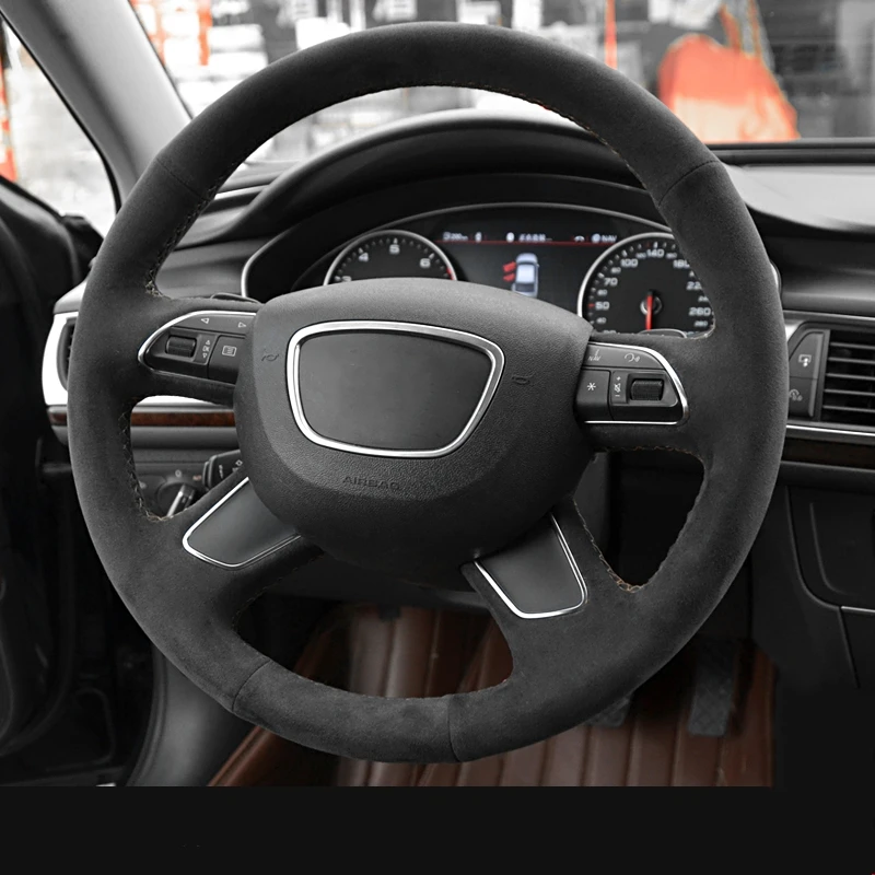 Чехол рулевого колеса из алькантары для Audi A3 8V Sportback A4 B8 Avant A6 C7 A8 D4 Q3 8U Q5 8R Q7 4L черный