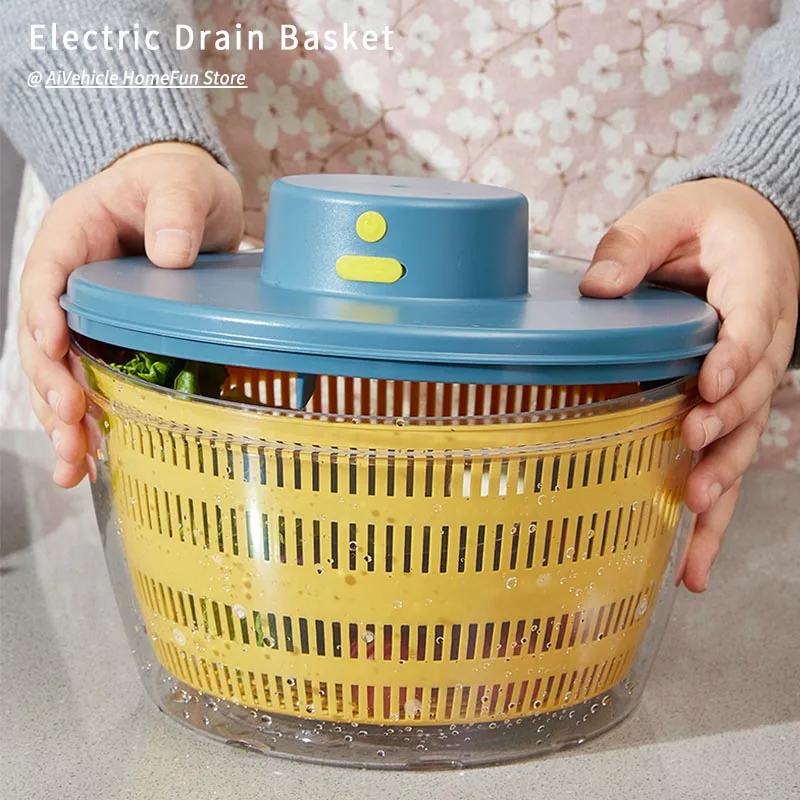 

Electric Drain Basket Household Kitchen Double Layer Drain Basket Fruit Vegetable Food Cleaning Filter