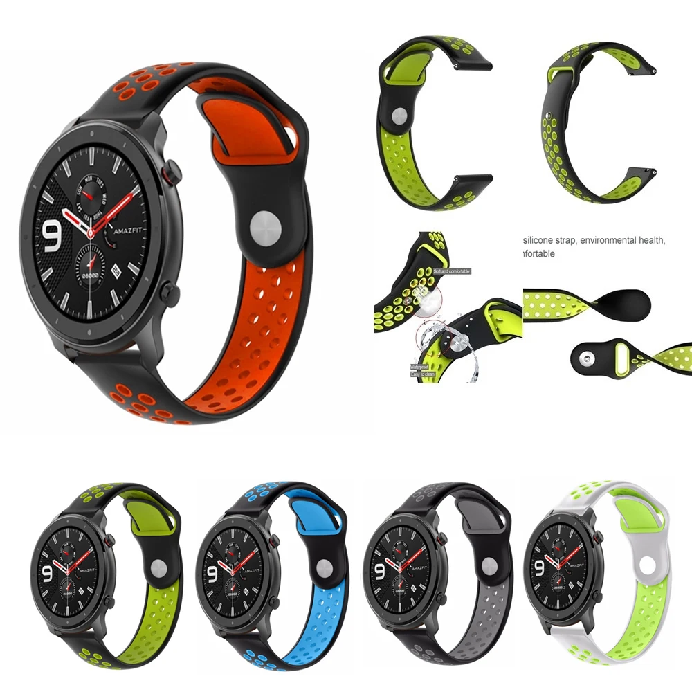 HANGRUI 20 мм 22 мм мягкий силиконовый двухсторонний Браслет Для Xiaomi Huami Amazfit Bip Amazfit GTR 47 мм 42 мм силиконовый сменный ремешок