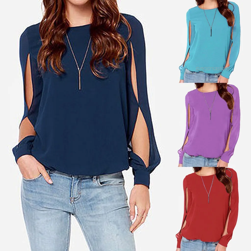 Модные Женские однотонные толстовки Дамский круглый вырез с длинным рукавом