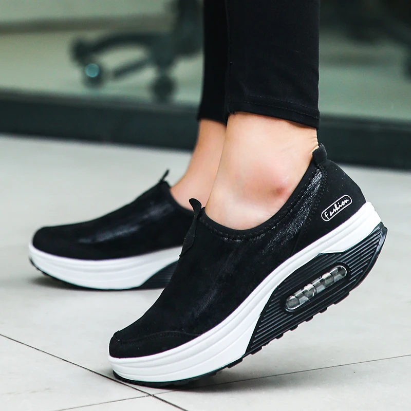 Ladies Wedge Sneakers Fashion Thick Sole Shoes Slip On Fitness Shoes Women Outdoor Shock Absorber Rocking Shoes