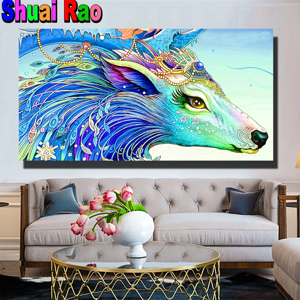 

Large diamond painting Colorful Deer Head 5d diy diamond embroidery,full square/round drill Mosaic Crystal Diamond Animal,Decor