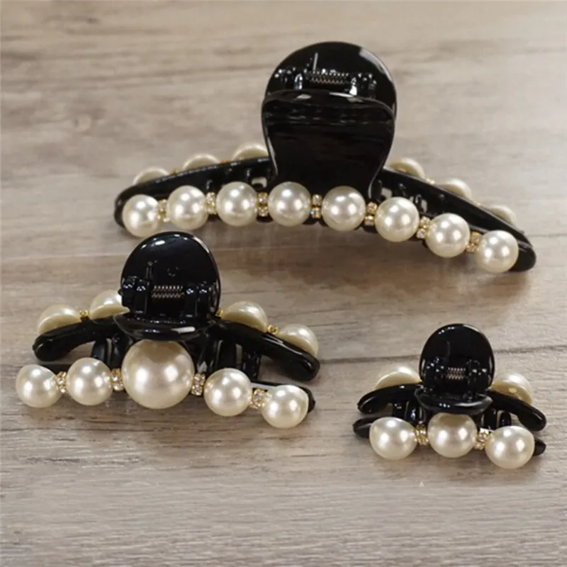 2 Size Hair Claws For Women Imitation Pearl Hairpins Hair Clip Hair Crab Plastic