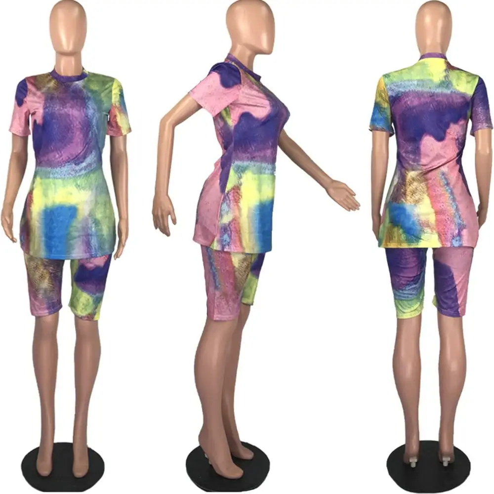 Модный и повседневный Радужный костюм с галстуком-краской Женский бандажный из