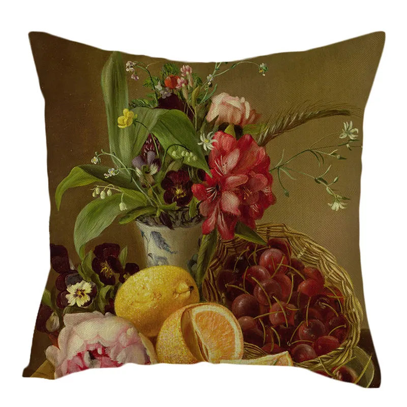 Fuwatacchi новинка 2020 винтажные картины цветов льняная наволочка картина маслом розы