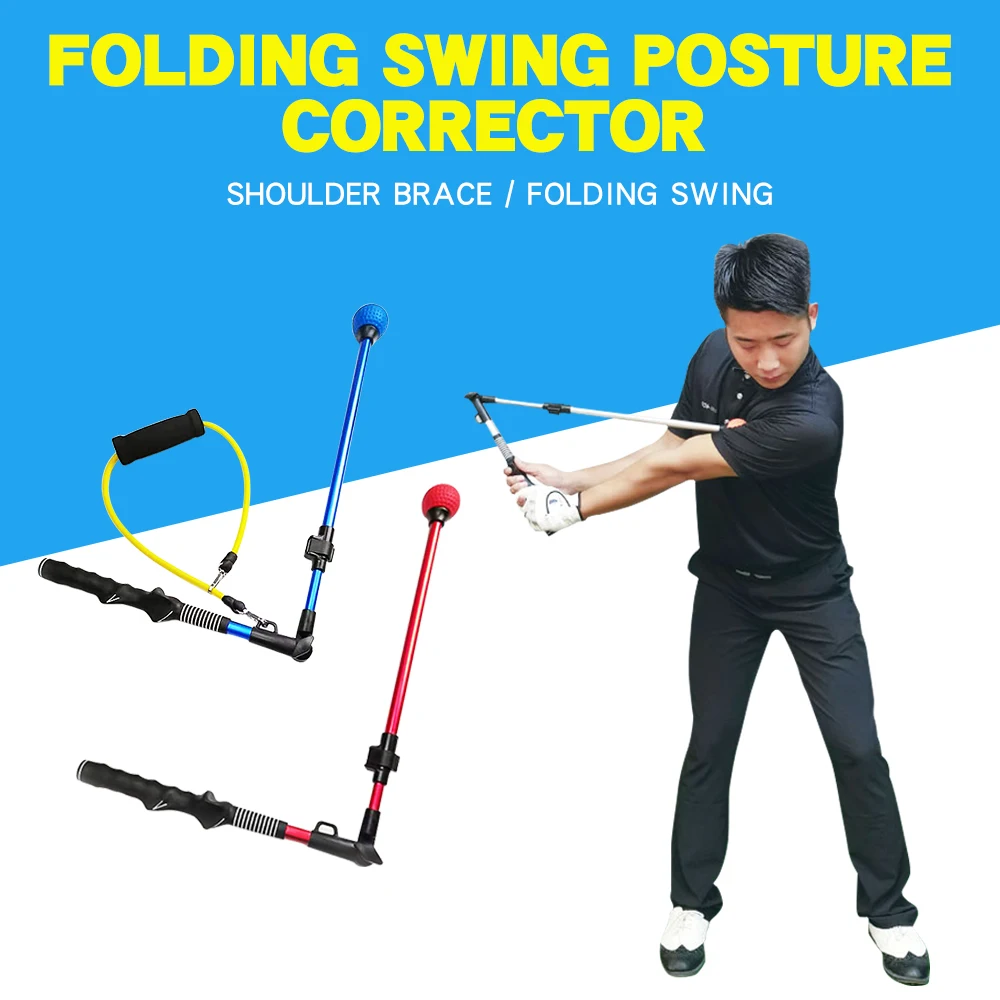 Folding Golf Swing Trainer Stick Posture Corrector Practice Swing Training Aids Upgrade with Rubber Rope Strength Exercises