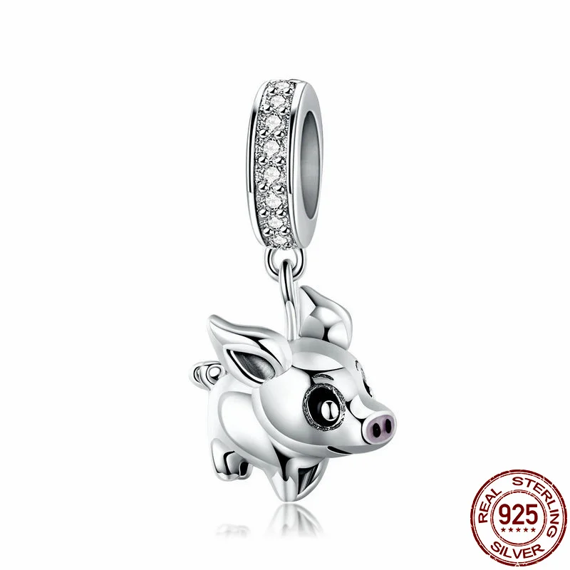 

925 Silver Crystal Piglet Beads Charms Fit Original Pandora Bracelets Bangle For Women Jewelry Gift cmc1110