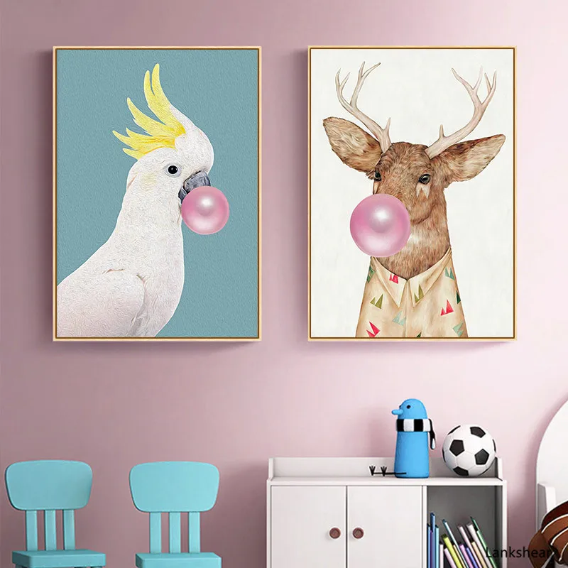 Жевательная резинка панда лошадь Животные Плакаты холст Картины Wall Art