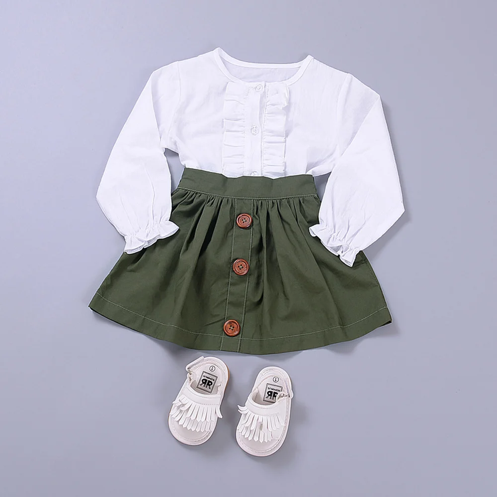 Осенний Модный комплект для детей 2019 года хлопковая рубашка с плиссированной