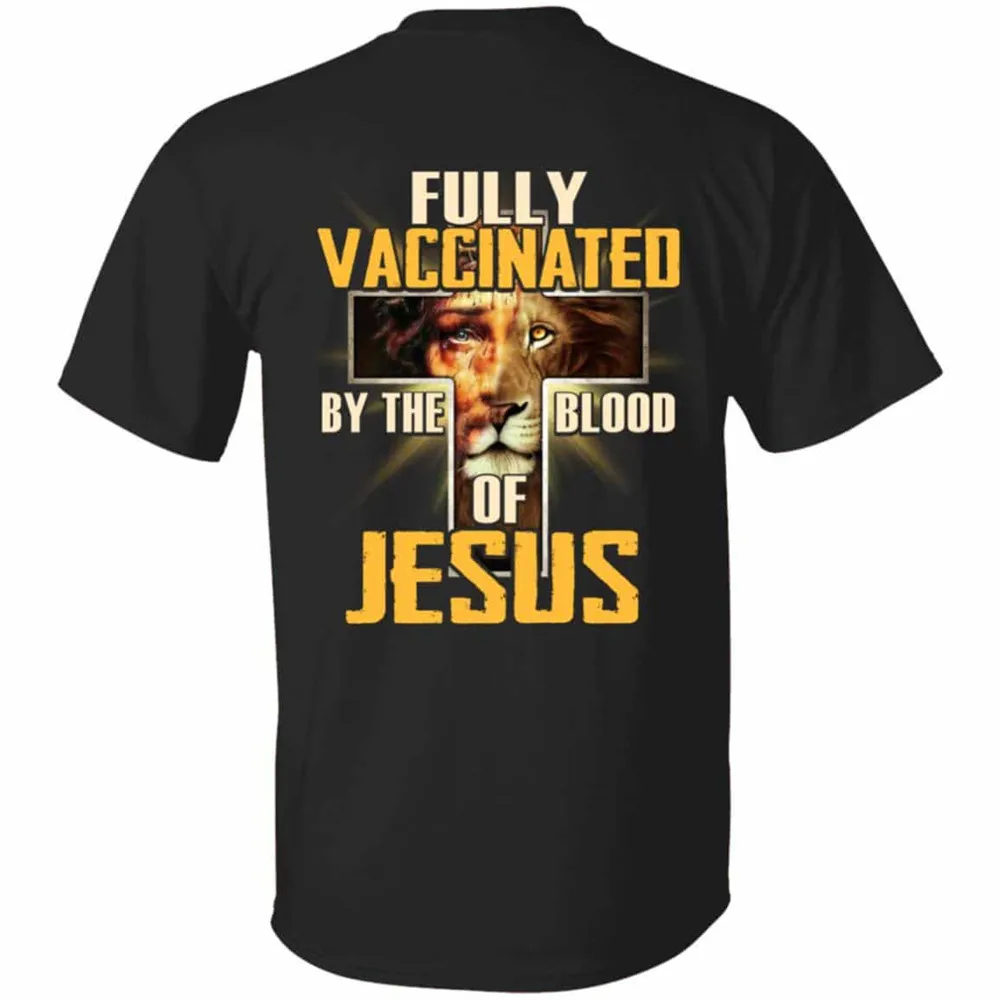 

CLOOCL Fashion Men T-shirts 3D Graphic Lion Fully Vaccinated By The Blood of Jesus Print on Back T-Shirt Only 100% Cotton Tees