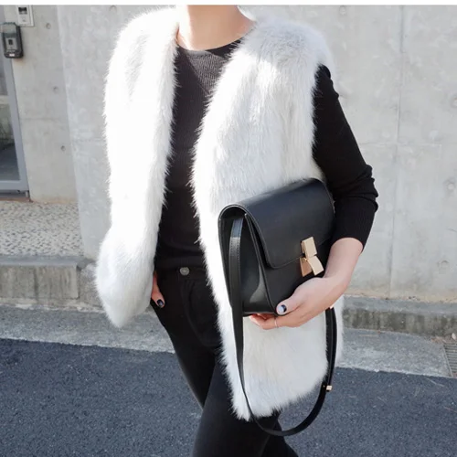 Furry Women Coats 2019 Faux Fox Fur Vest Medium Long Luxury Fake Coat Winter Female Sleeveless Retro Gilet Jacket J84 | Женская одежда