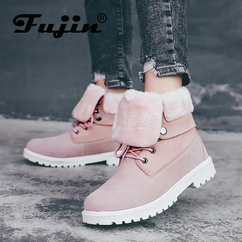 Fujin/зимние сапоги Женские модные плюшевые теплые длинные меховые ботиночки на