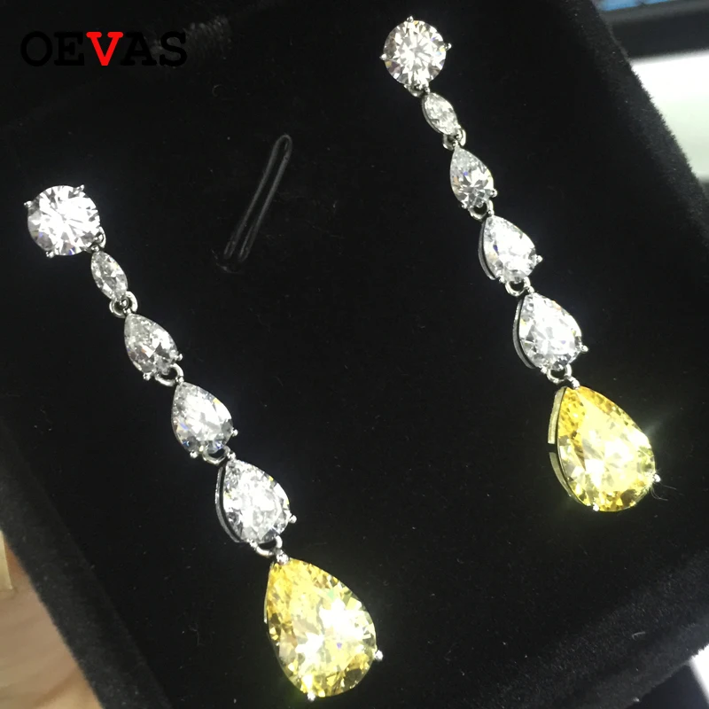 

OEVAS 100% Серебро 925 пробы Новые 9*13 мм желтые высокоуглеродистые алмазные капли воды сверкающие ювелирные изделия для свадебной вечеринки опто...