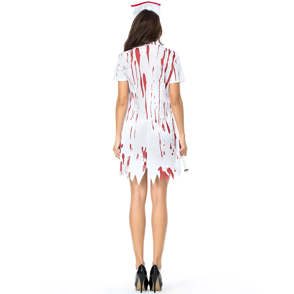 

Halloween New Ghost Nurse Costume Ghost Festival Bloody Horror White Angel Bloodstained Costume