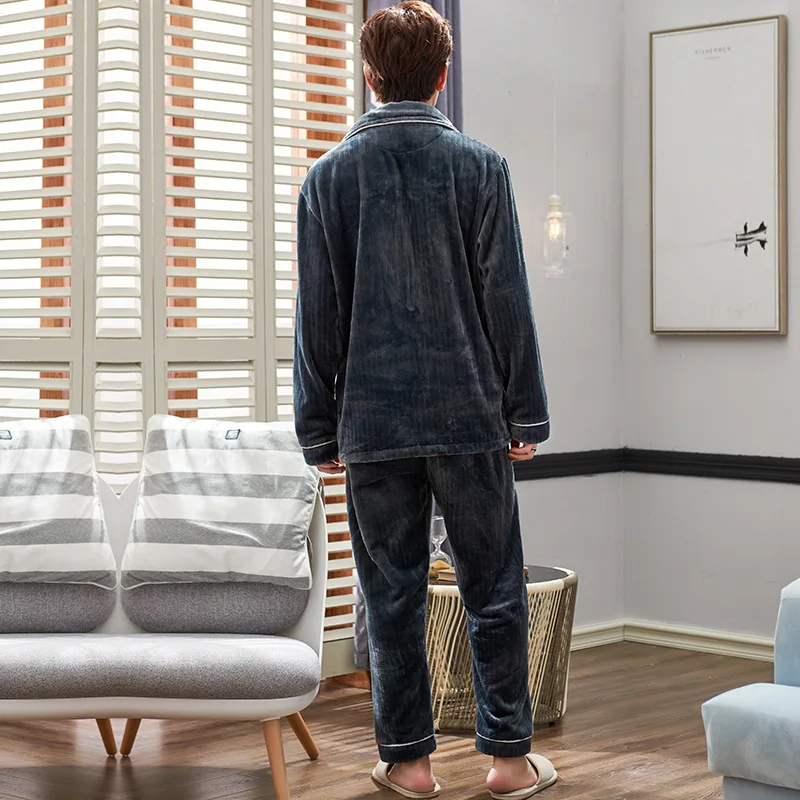 M-5XL Men'S Winter Coral Fleece Plus  Thickening Warm Flannel Homewear Pajama Set