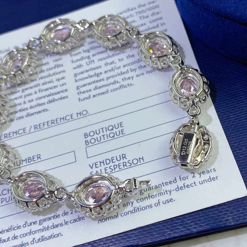 DIMINGKE 6*8MM Pink High Carbon Diamond 17CM Bracelet 100%-S925 Sterling Silver Wedding Party Lover Jewelry Gift