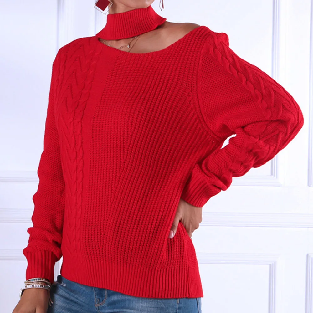 Женский свитер с открытыми плечами зимний однотонный вязаный пуловер женские