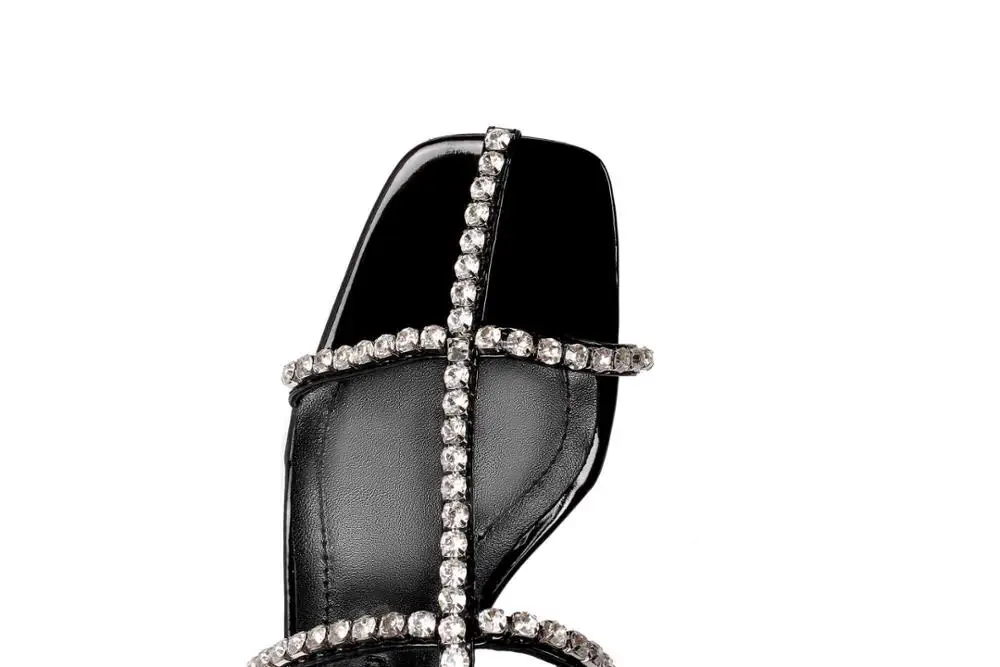 

Lenkisen high street fashion rhinestone bling breathable square toe med crystal heel zipper womemn summer knee-high boots L53