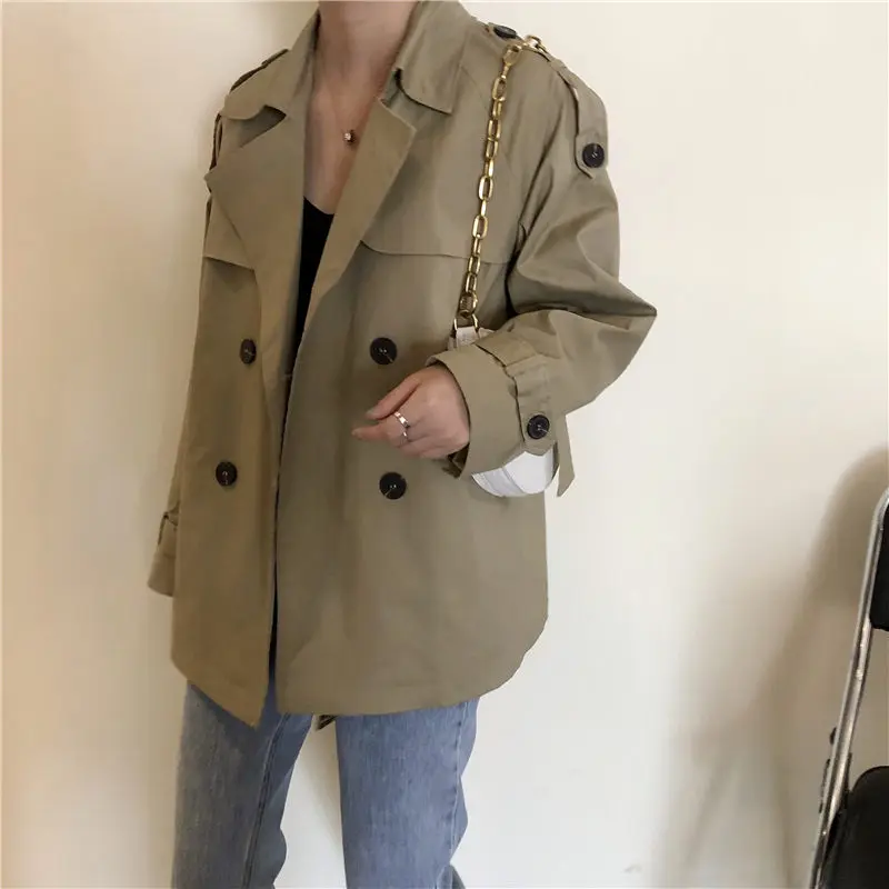 

HziriP Khaki Women Casual Female Thin Elegant Short Trench Coat Tops 2019 Chic Streetwear Fashion Fresh Brief All Match Outwear