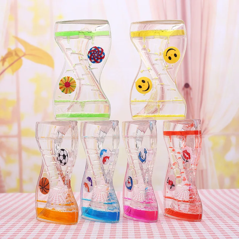 

2pcs Fidget Sensory Toy Double Colors Oil Hourglass Liquid Motion Bubble Timer with Pretty Waist Birthday Gift Children Toy