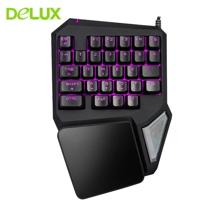 Проводная игровая клавиатура Delux T9 Pro для одной руки 29 клавиш Светодиодный