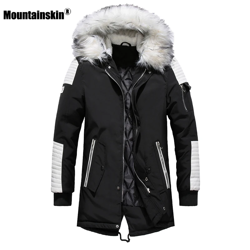 Зимнее Мужское пальто с меховым капюшоном длинная хлопковая куртка мужские