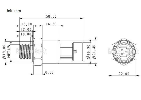 0,3 м/11,8 дюйма кабель, 150psi, 12VDC, 0,5-4,5 V, NPT1/8, датчик давления