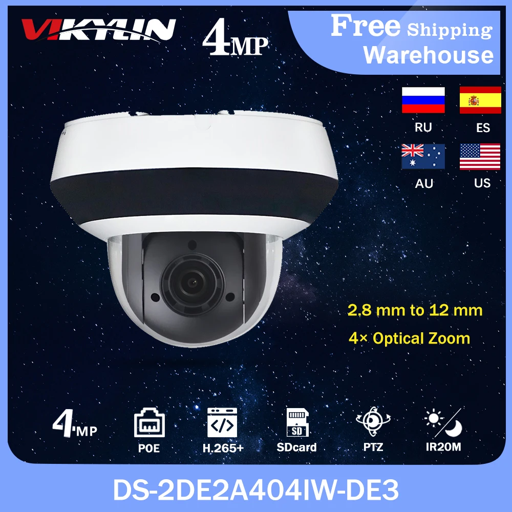 

Hikvision OEM 4MP PTZ IP Camera DS-2DE2A404IW-DE3 4X 2.8-12mm Zoom Mini PTZ POE H.265+ Outdoor Surveillance Video Dome Camera