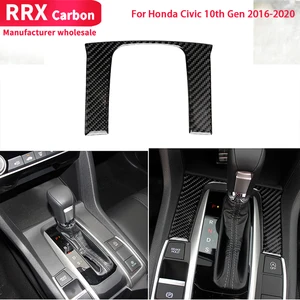 for honda civic 10th gen 2016 2021 manual transmission gear panel cover trim sticker real carbon fiber styling decoration part free global shipping