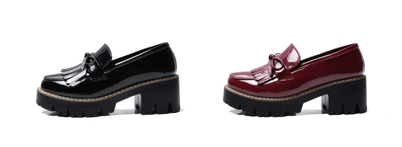O16U Women Autumn Shoes Patent Leather Slip on Tassel Loafers Platform Flat Casual Shoes Women Flats Spring Shoes for Ladies
