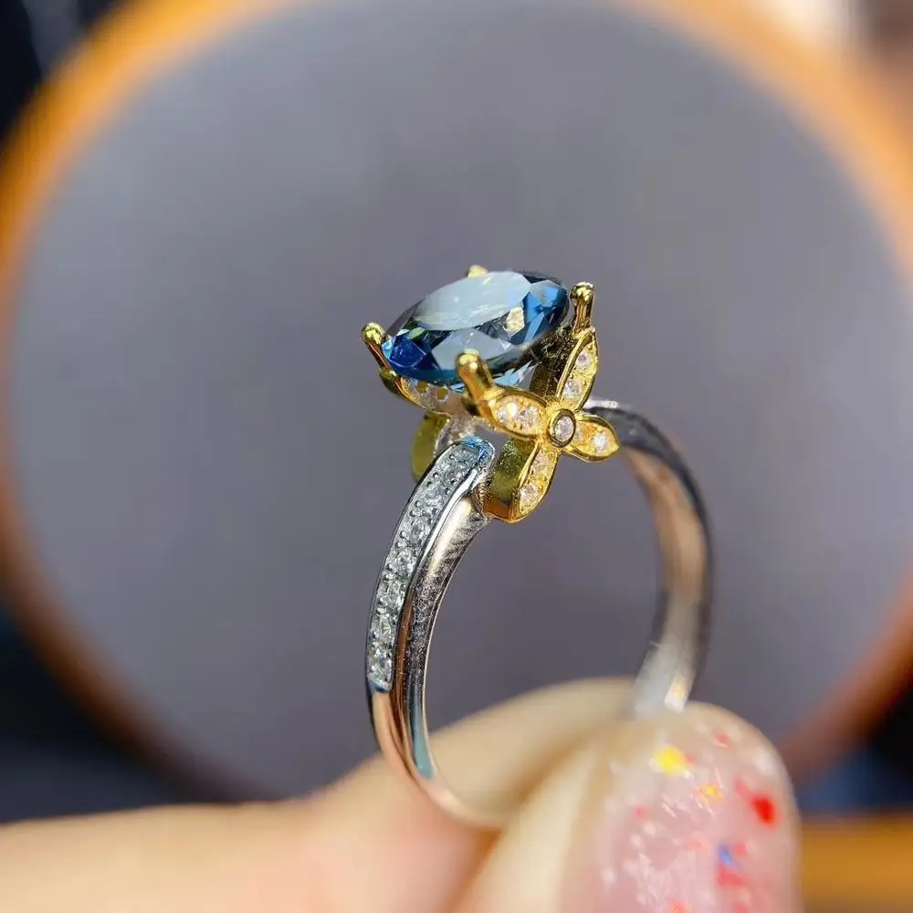 

MeiBaPJ 8 мм Лондон, кольцо с голубым топазом для Для женщин реальные 925 пробы серебро изысканные вечерние ювелирные изделия