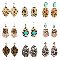 bohemia leopard big oval inlay ab crystal horsehair cow color wood pendant water drop earrings for women fashion texture jewelry