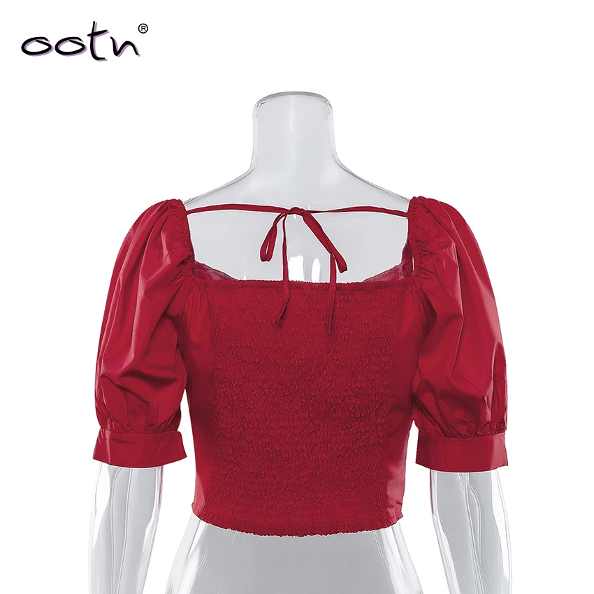 Женская блузка с открытыми плечами bput укороченная пышными короткими рукавами