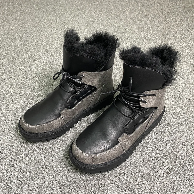 

Fashion Sheepskin Boots Suede Leather Sheep Natural Wool Fur Lined Women Casual Short Winter Snow Booties Warm Shoes Waterproof