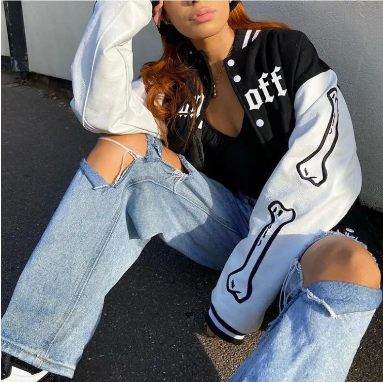 

autumn baseball jacket women jackets designer white long sleeve coat tops fun off Embroidery veste femme