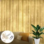 Гирлянда-занавеска для комнаты на окне, USB-гирлянсветильник, сказосветильник гирлянда, светодиодсветильник гирлянда с дистанционным управлением, украшение на Новый год и Рождество