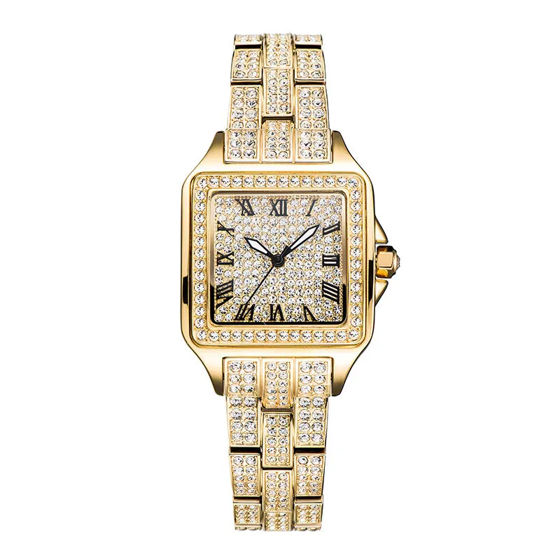 

2020 New Davena Female Watches White Gold Full Diamond Steel Bracelet Watch Woman Brand Quartz Watch Square Waterproof Clock TOP
