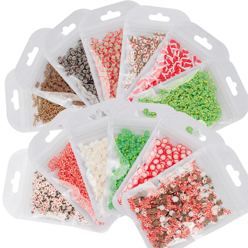 

Love Hearts Polymer Clay Slices Valentines Nail Art Accessories Cute Christmas Hat Tree Sock Nail Decals For Manicure Decoration